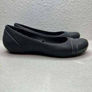 Crocs Cap Toe Ballet Flats Black Gray 12300 Casual Shoes Minimalist Women’s 9